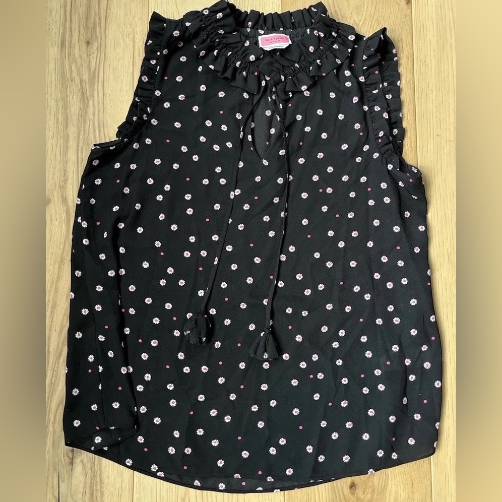 Kate Spade New York Tie-Neck Shell Floral Ruffle Sleeveless Top Blouse Sz Small